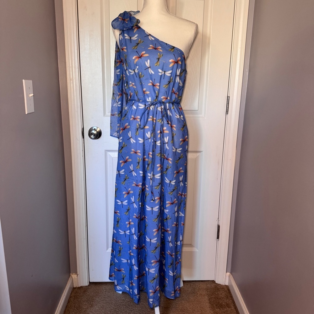 Olivia by Livro One Shoulder Dragon Fly Print Dress